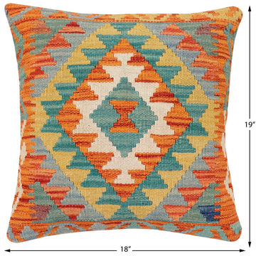 handmade Traditional Pillow Rust Blue Hand-Woven SQUARE 100% WOOL  Hand woven turkish pillow  2 x 2